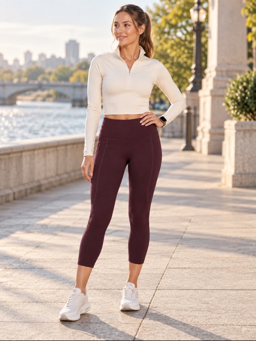 Lululemon Burgundy Reflective Cropped Running Leggings Size 4